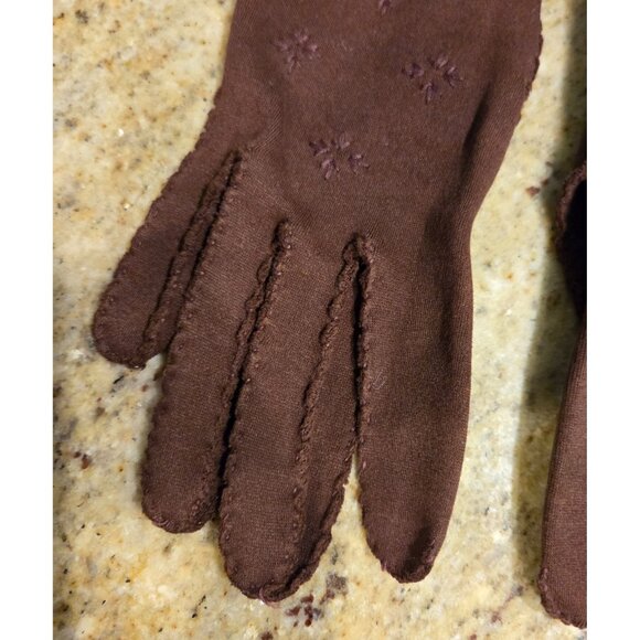 Vintage Womens Size M/L Brown Cotton Formal 9.5" Gloves Embroidered Starburst - Picture 2 of 16